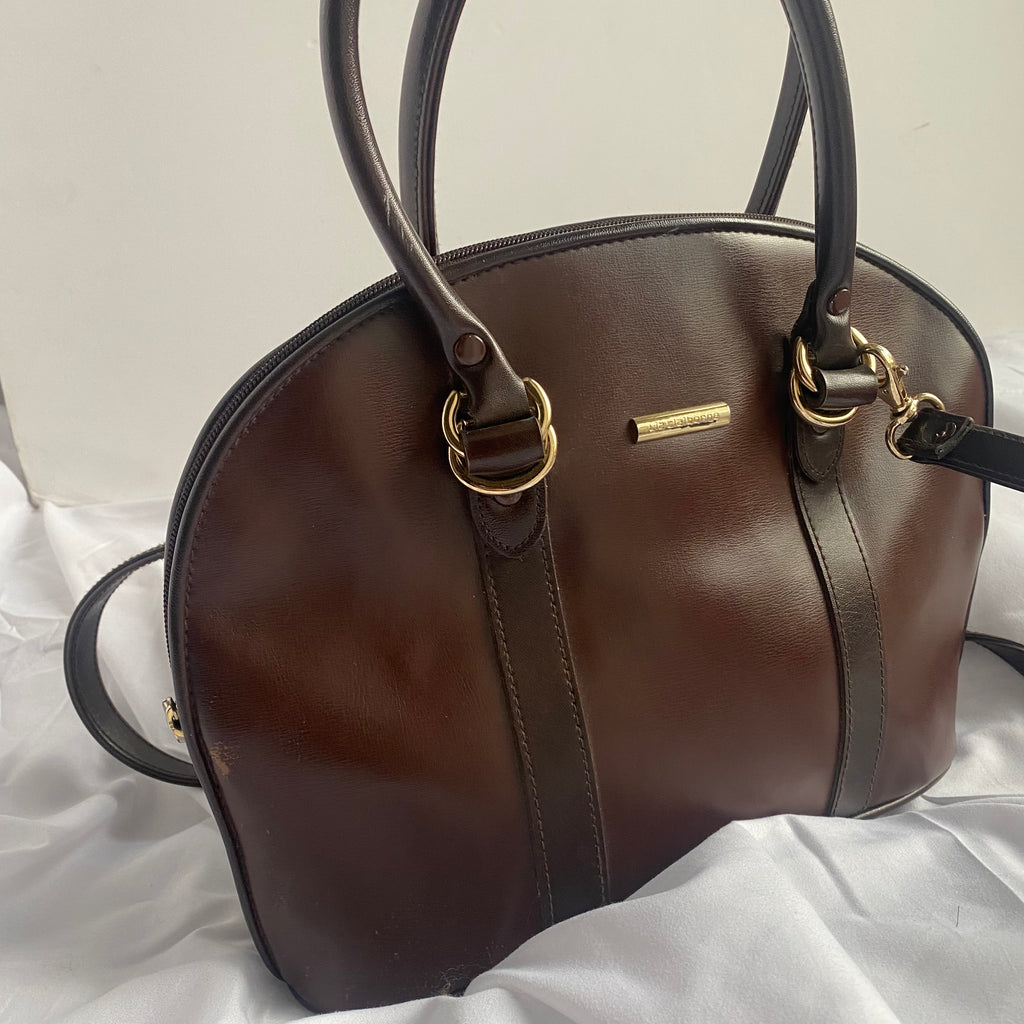 Brown leather top handle purse