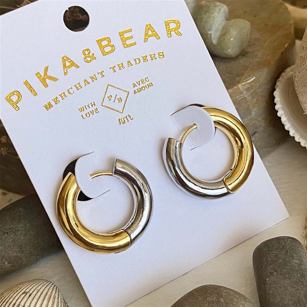 Chunky two tone hoop earrings