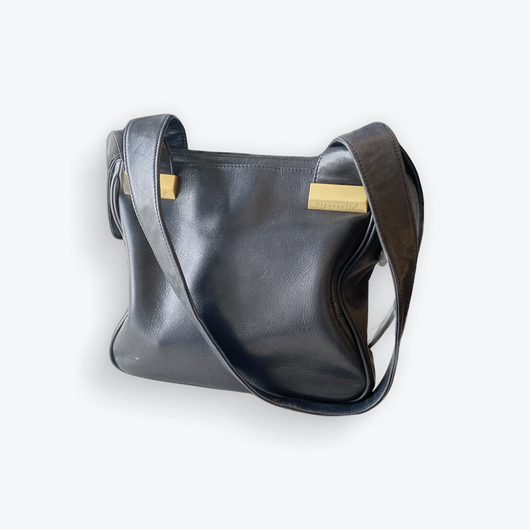 Black leather tote bag