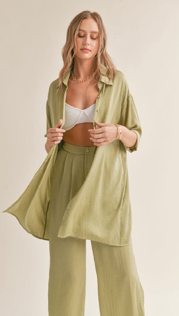 Sage green button front blouse