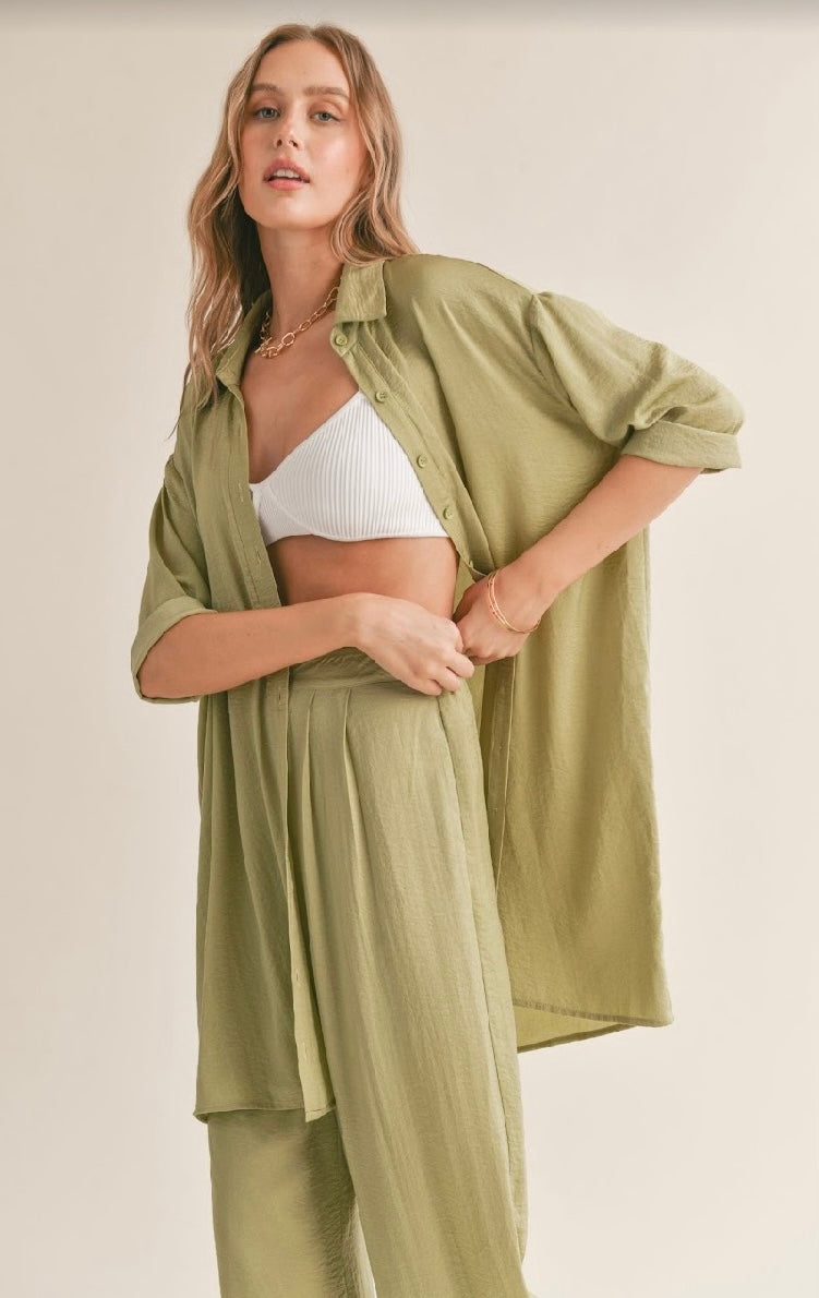 Sage green button front blouse