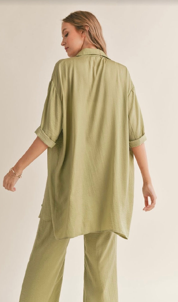 Sage green button front blouse