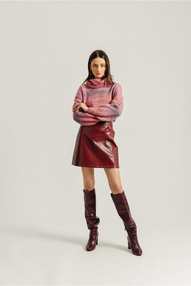 Burgundy Faux-Leather Mini Skirt