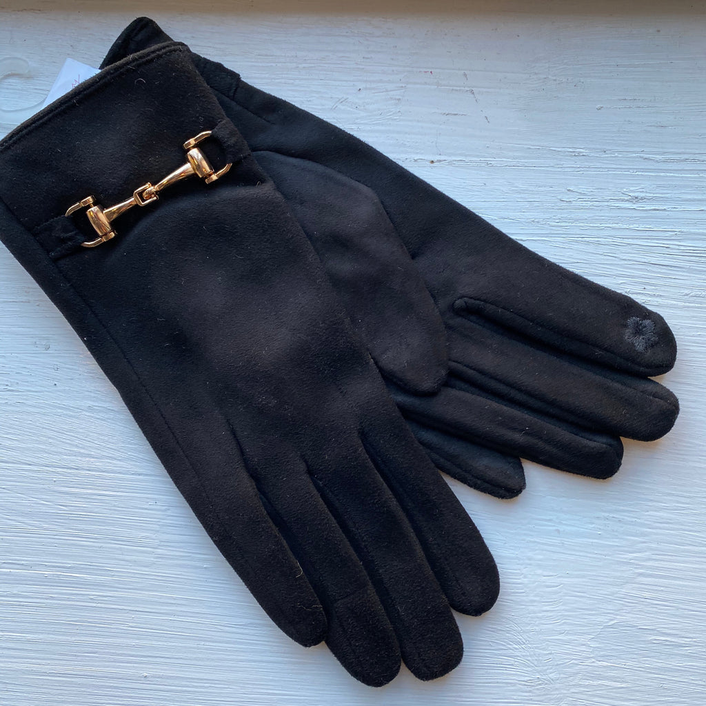 Black buckle gloves